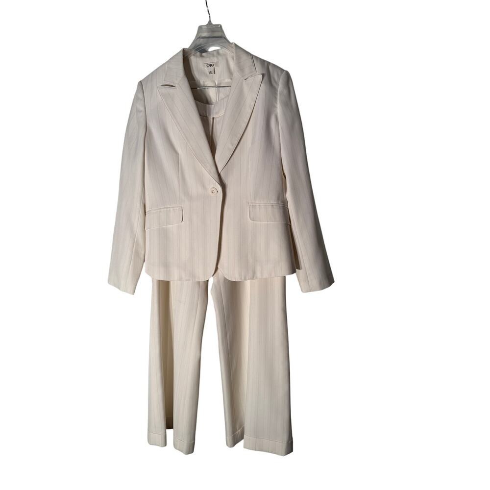 Y2K Cato 2pc Cream Pink Gray Striped Suit.‎ Jacket and Pants Women's Size 14